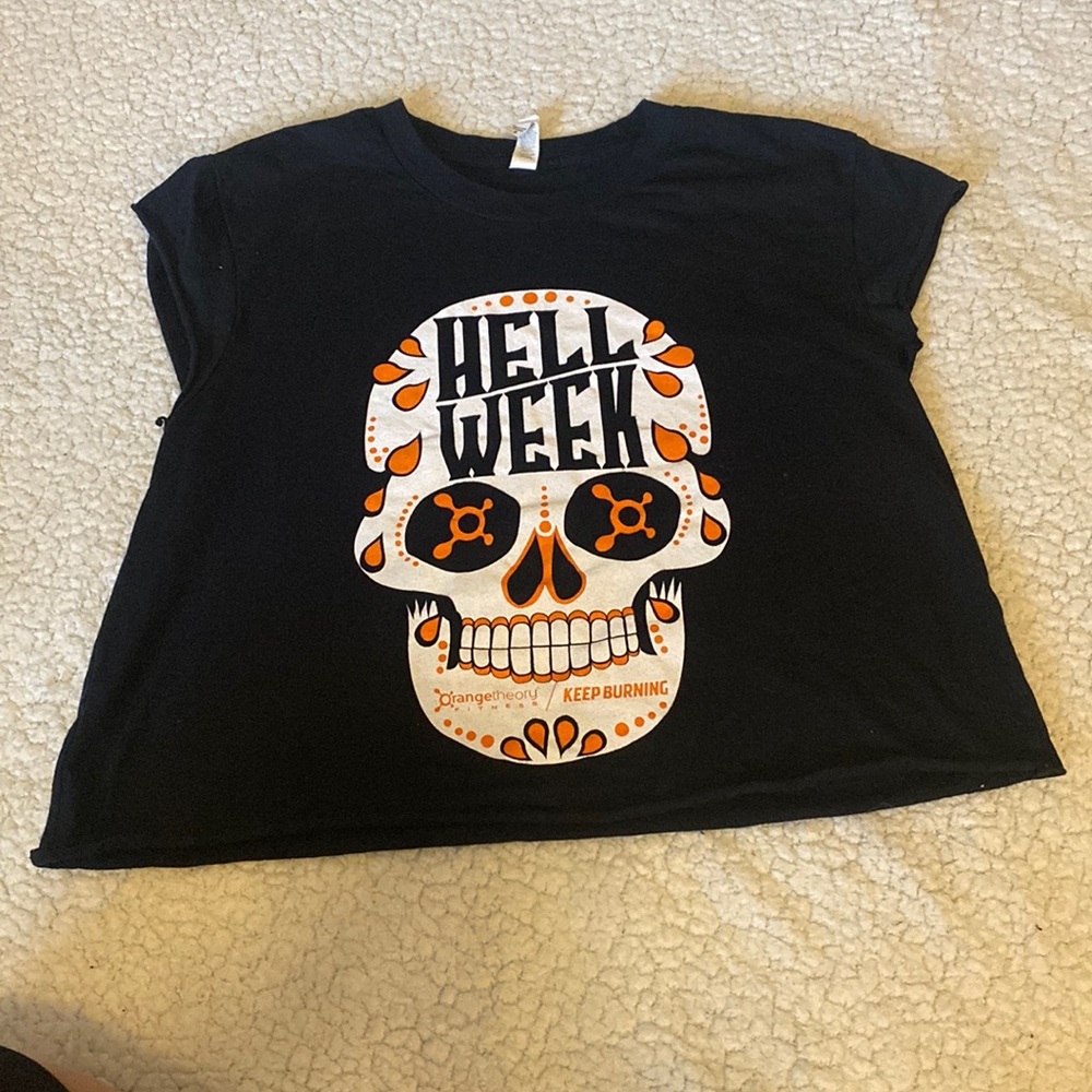 Orange theory crop top for women.